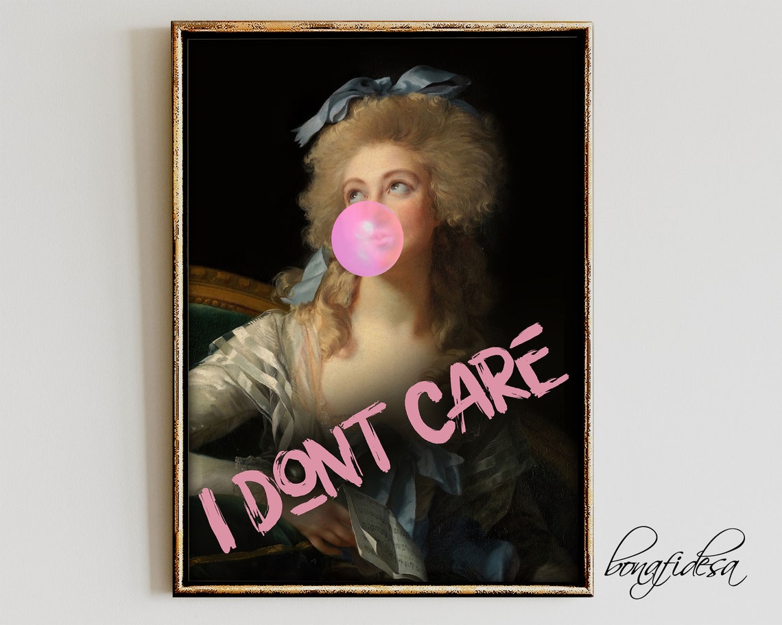 I Dont Care Bubblegum Vintage Portrait Funny Altered Art Print