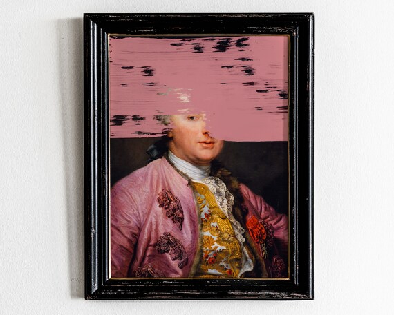 Altered Vintage Portrait Pink Paint Maximalist Eclectic Poster