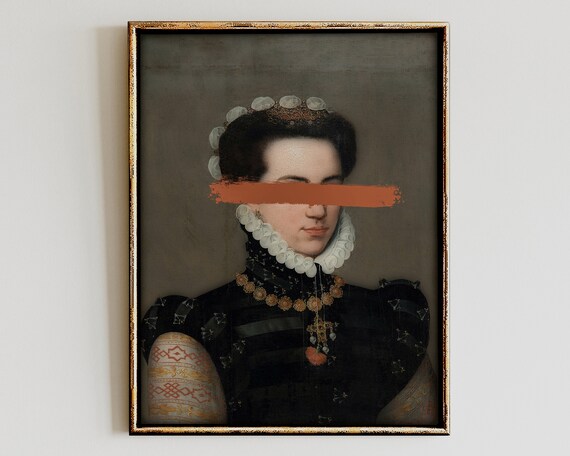 Altered Antique Noblewoman Portrait Terracotta Paint Swipe Art Print