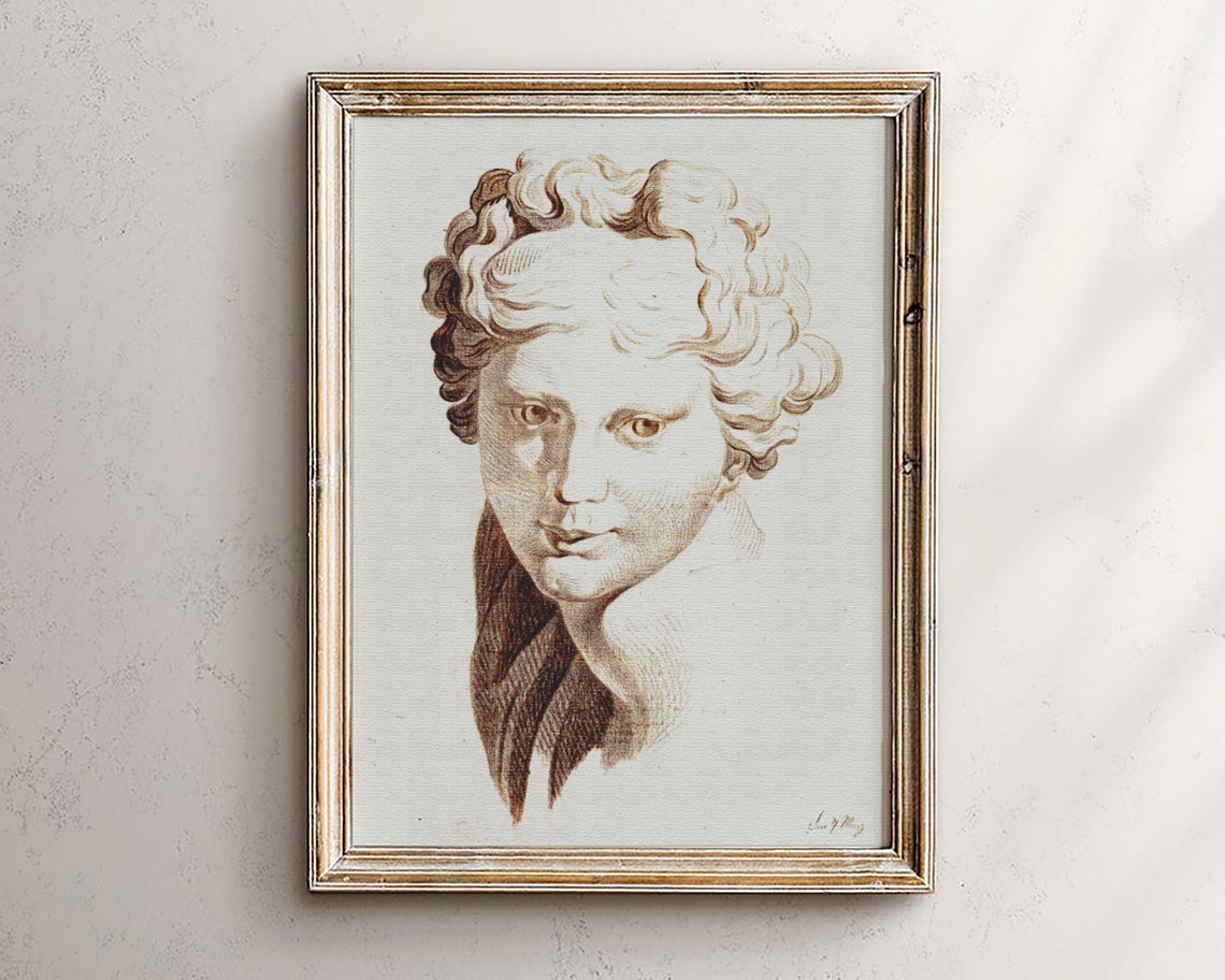 Vintage Charcoal Female Bust Sketch Poster Classical Study Artwork
