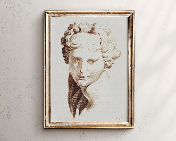 Vintage Charcoal Female Bust Sketch Poster Classical Study Artwork