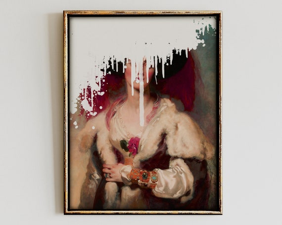 Funky Wall Art Maximalist Decor Funny Altered Quirky Feminine Portrait Eclectic Gallery Print