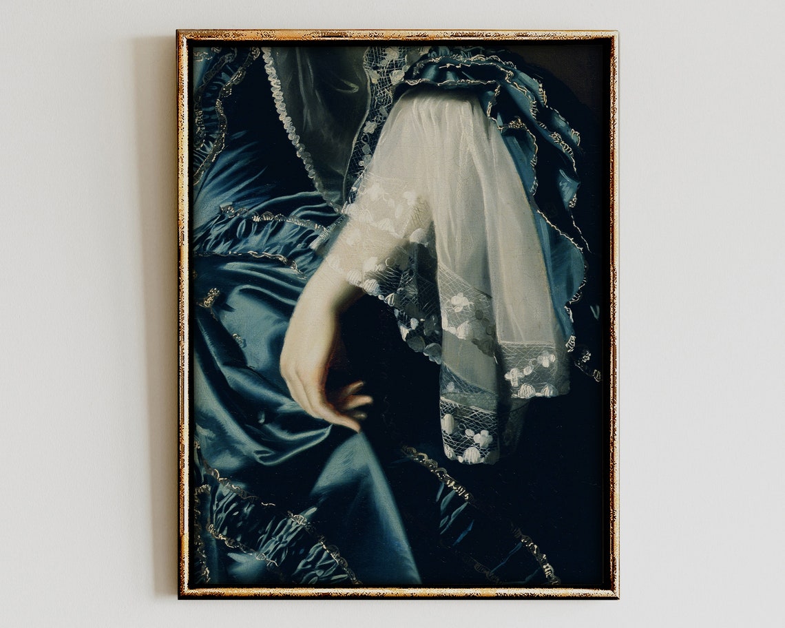Blue Satin Gown Altered Vintage Portrait Moody Eclectic Style Poster