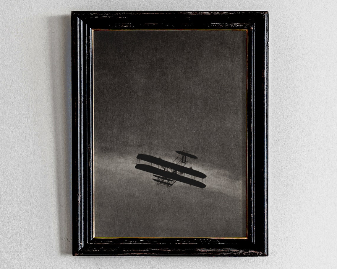Early Biplane Flight Vintage Black White Aviation Photo Poster