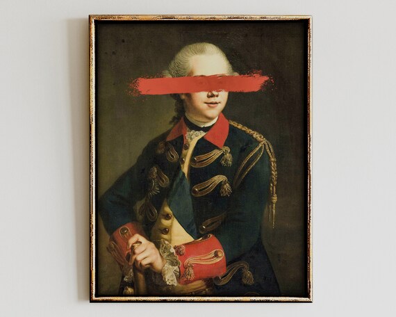 Military Officer Portrait with Red Paint Stroke Altered Art Poster