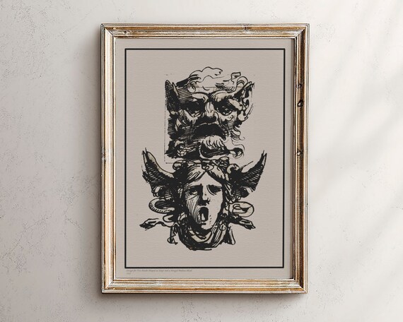 Dark Academia Decor Moody Portrait Painting Altered Art Wall Light Vintage Room
