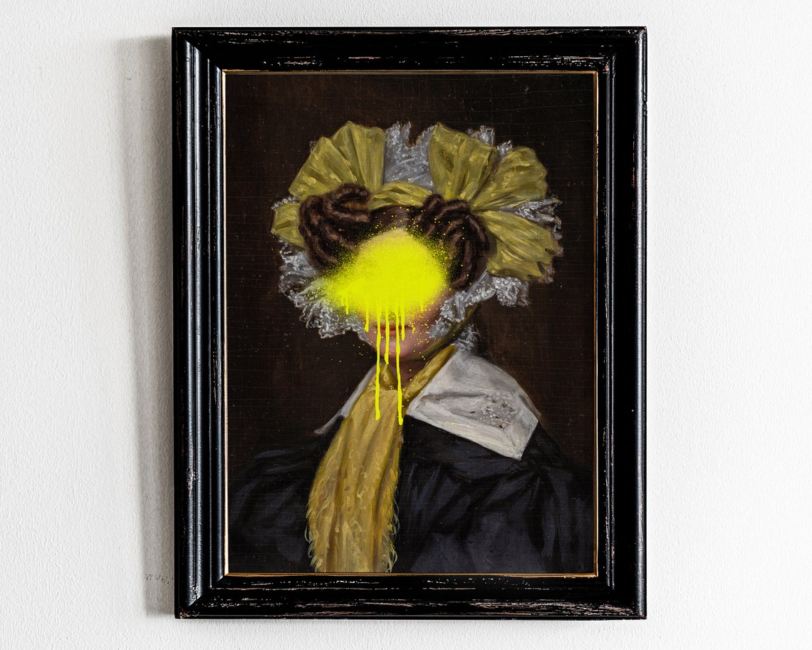 Altered Art Portrait with Yellow Paint Splash Bold Art Poster