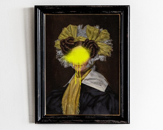Altered Art Portrait with Yellow Paint Splash Bold Art Poster