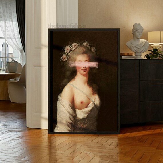 Rococo Woman Rose Crown Pink Paint Swipe Altered Portrait Art Print