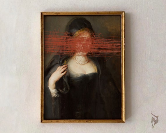 Altered Baroque Portrait Woman Red Scribble Gothic Art Poster