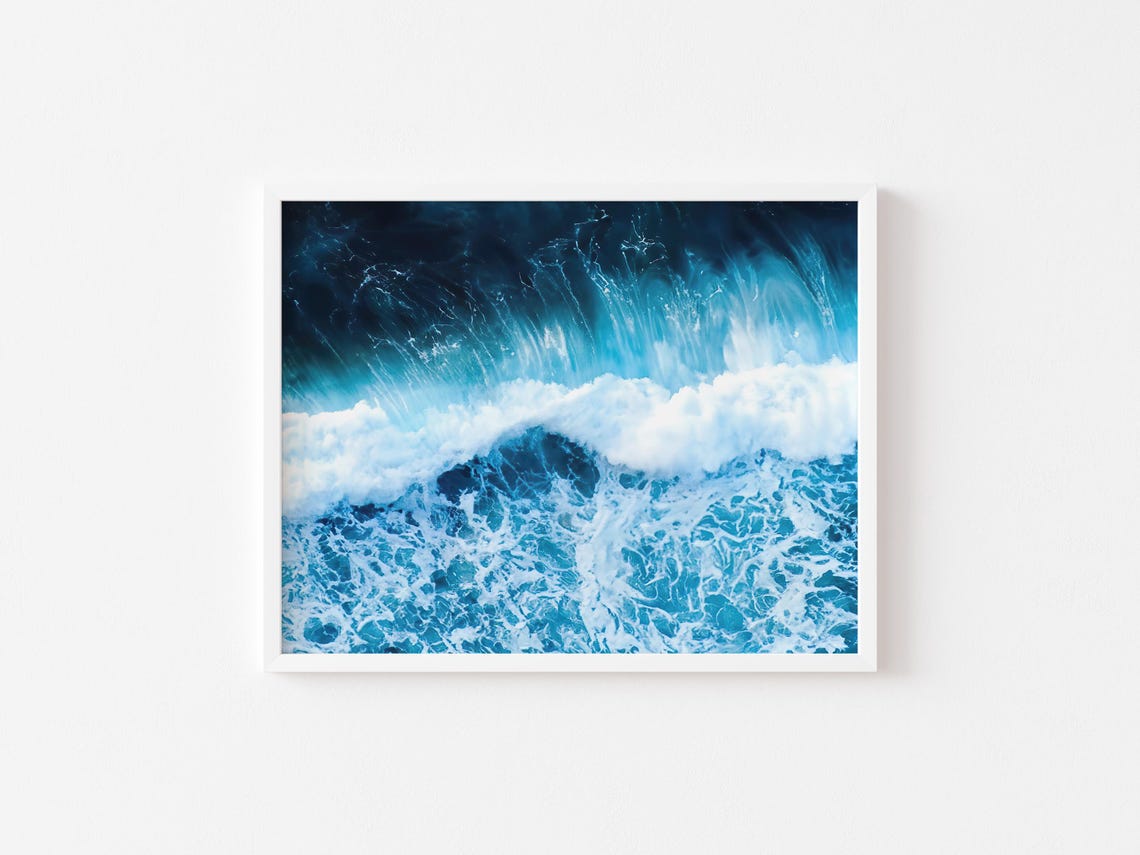 Deep Blue Ocean Waves Aerial White Foam Coastal Photography Poster - Image 4