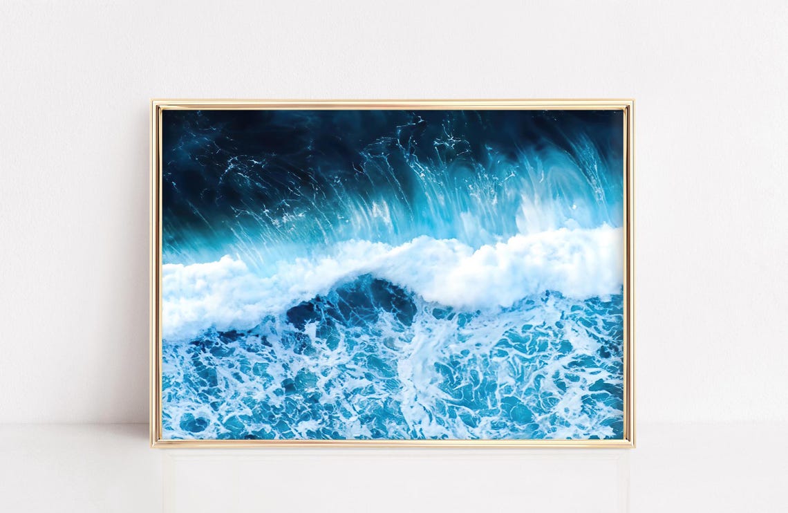 Deep Blue Ocean Waves Aerial White Foam Coastal Photography Poster - Image 2