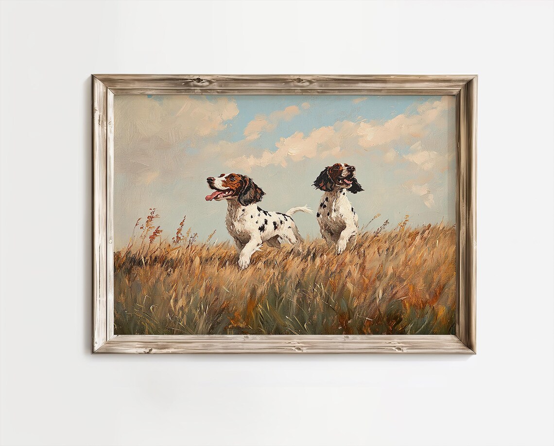 Two Setter Dogs Running in Golden Field Vintage Hunting Art Poster - Image 3