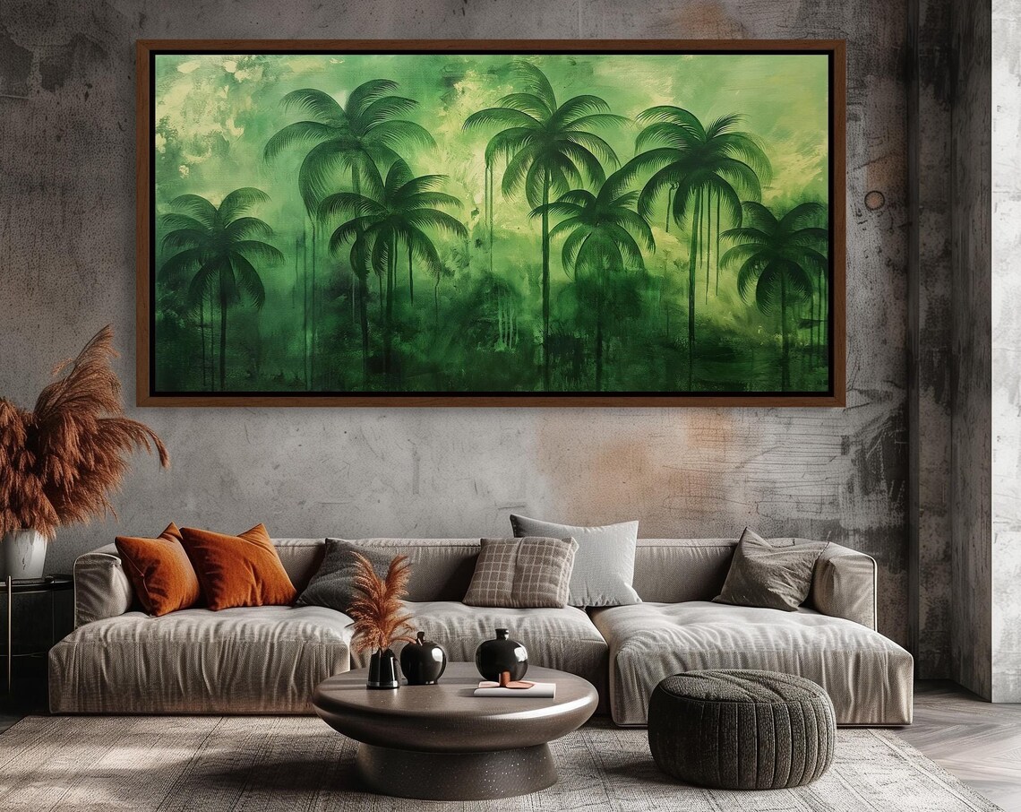 Lush Green Palm Trees Abstract Tropical Oil Painting Art Poster