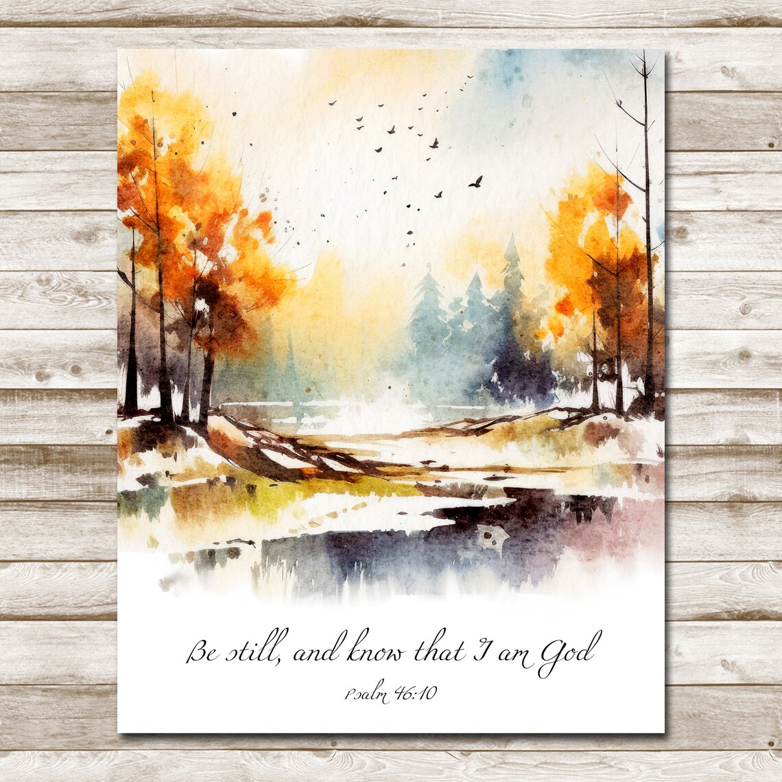 Be Still and Know That I Am God Psalm 46 10 Autumn Lake Watercolor Poster - Image 4