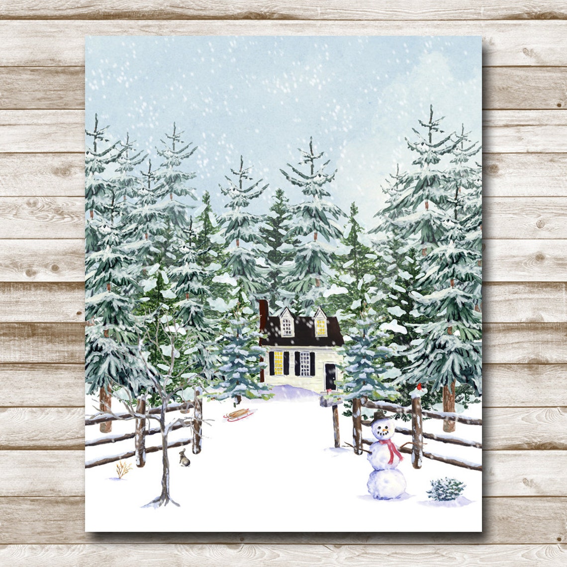 Winters Day Home Woodland Print 5x7 8x10 11x14 16x20 Watercolor Winter Wall Sign Diy Decor Winter Home Sign Country Home Wall Art - Image 4