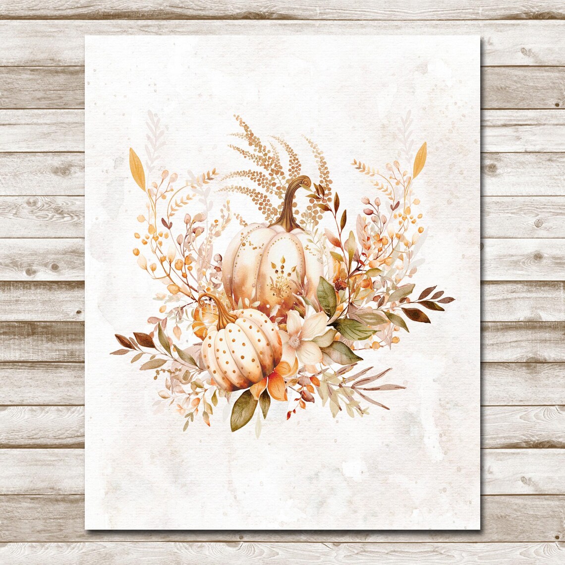 White Pumpkins Autumn Botanical Watercolor Fall Harvest Wall Art - Image 4