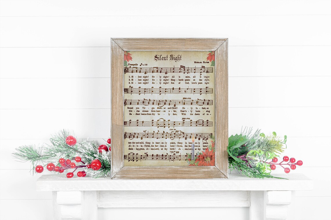 Silent Night Holy Night Retro Sheet Music Poster - Image 2
