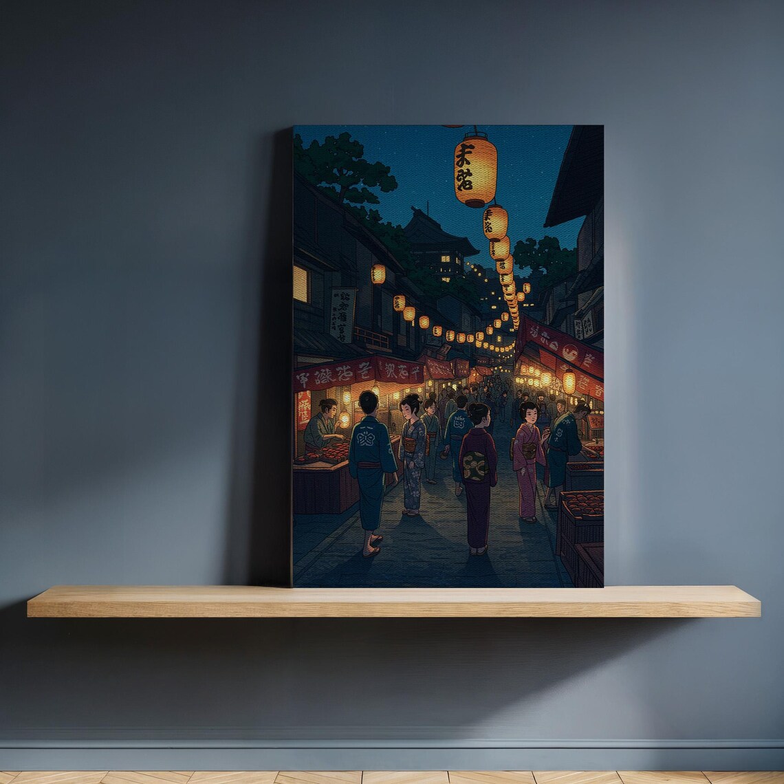 Japanese Night Market Glowing Lantern Street Kimono Festival Poster