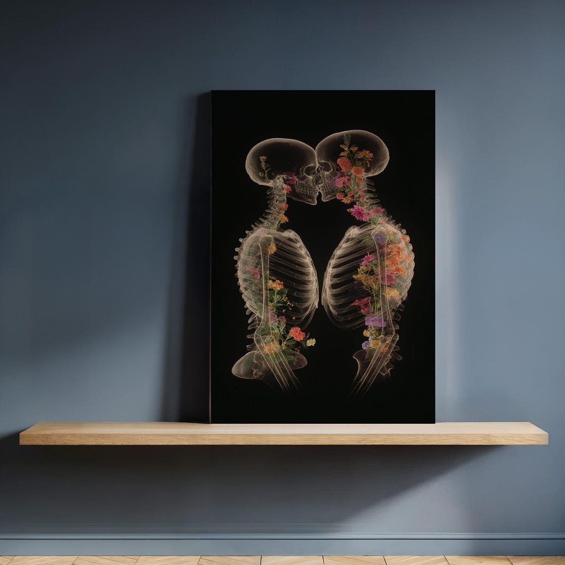 Floral Skeleton Kiss Xray Gothic Romantic Anatomical Art Poster