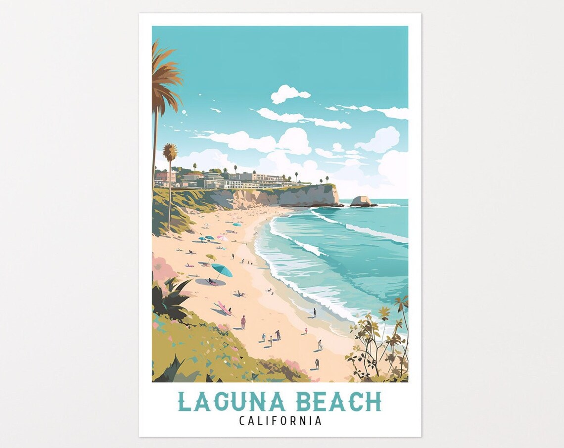 Laguna Beach California Surfers Cliff Hotel Palm Beach Travel Poster