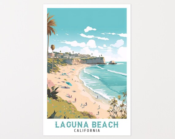 Laguna Beach California Surfers Cliff Hotel Palm Beach Travel Poster