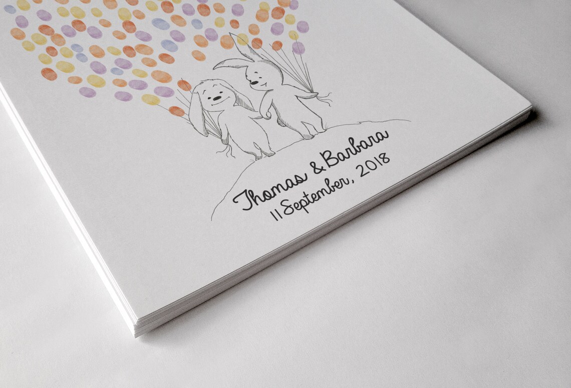 Sweet Rabbits Holding Balloons Wedding Keepsake Guest Book Poster - Image 2