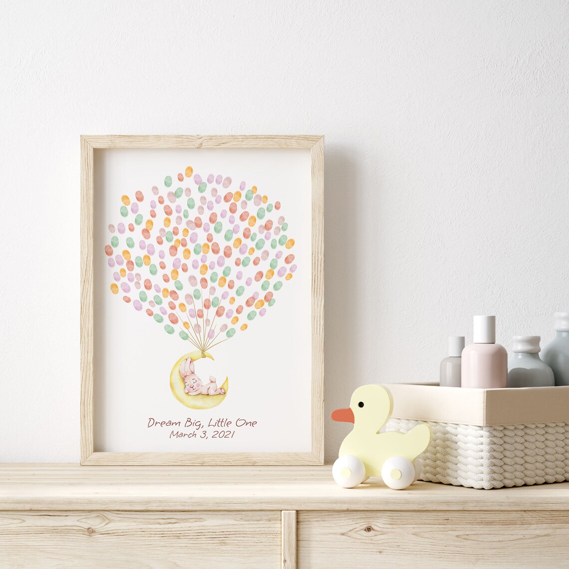 Sleeping Bunny on Moon Pastel Starry Birthday Guest Book Poster - Image 3