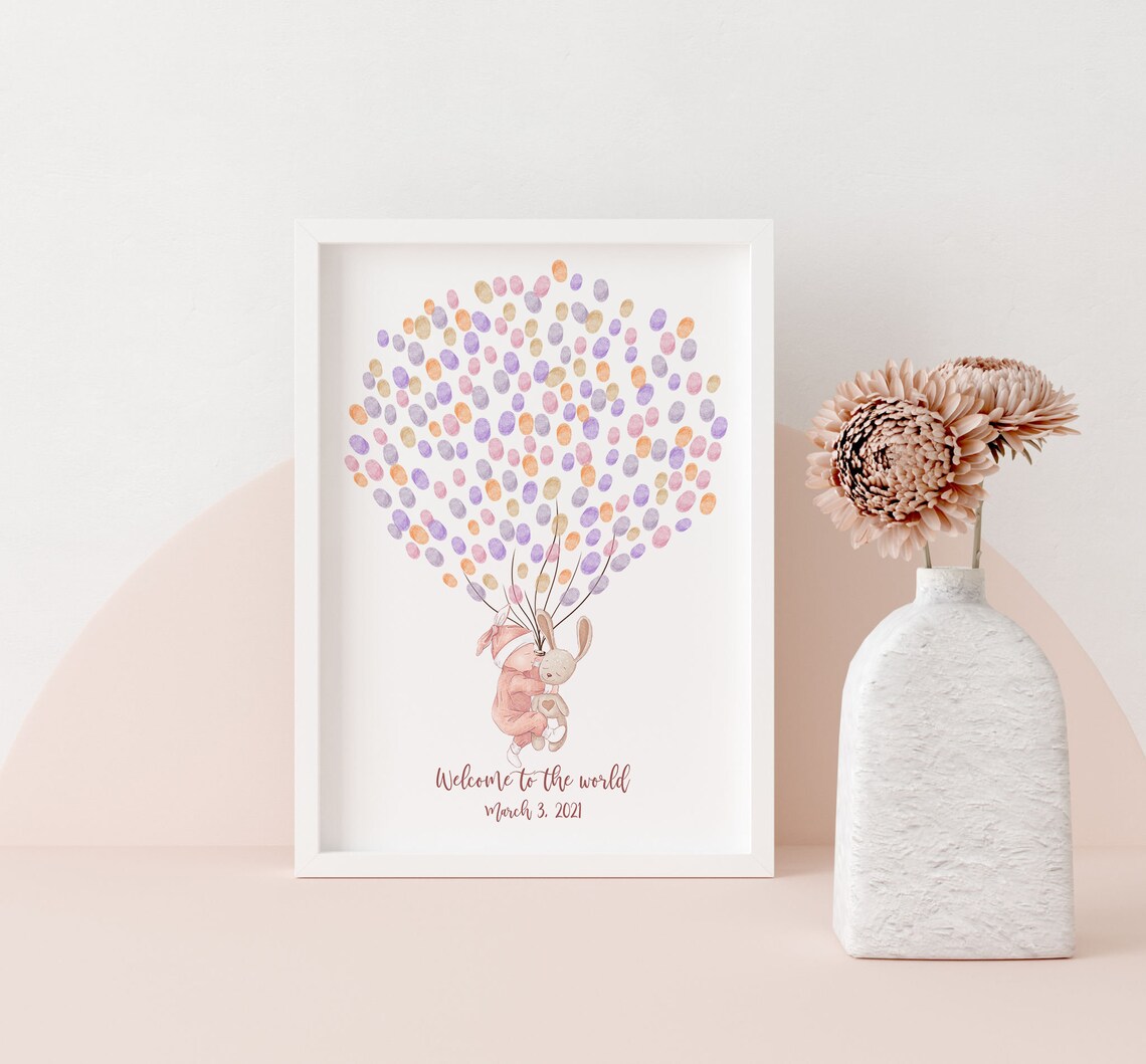 Baby and Teddy Bear Pastel Balloon Keepsake Guest Book Poster - Image 4