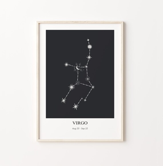 Elegant Virgo Constellation Star Chart Black Zodiac Sign Poster