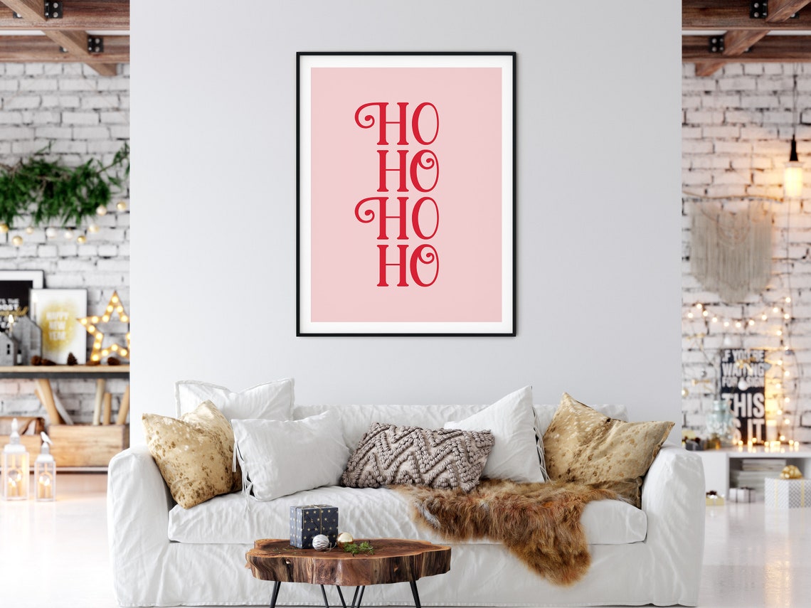 Pink Santa Ho Ho Ho Ho Christmas Typography Wall Decor Poster - Image 4