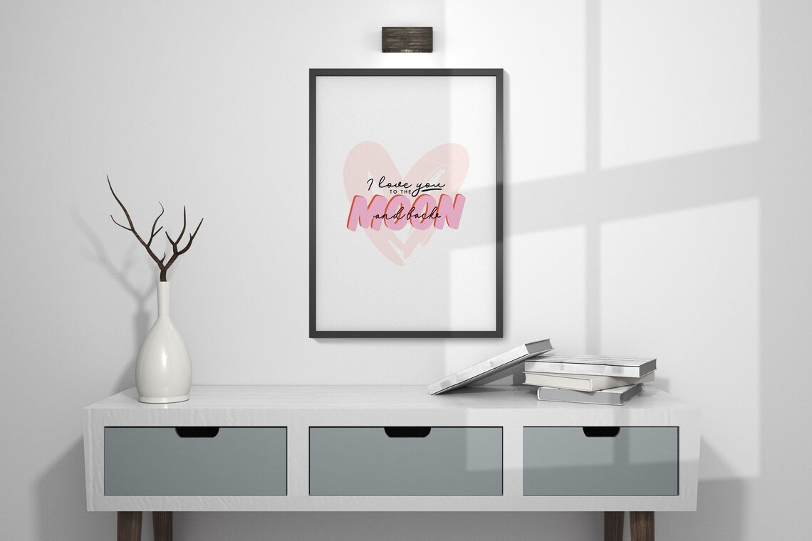 I Love You To The Moon And Back Pink Heart Sweet Quote Wall Art - Image 4