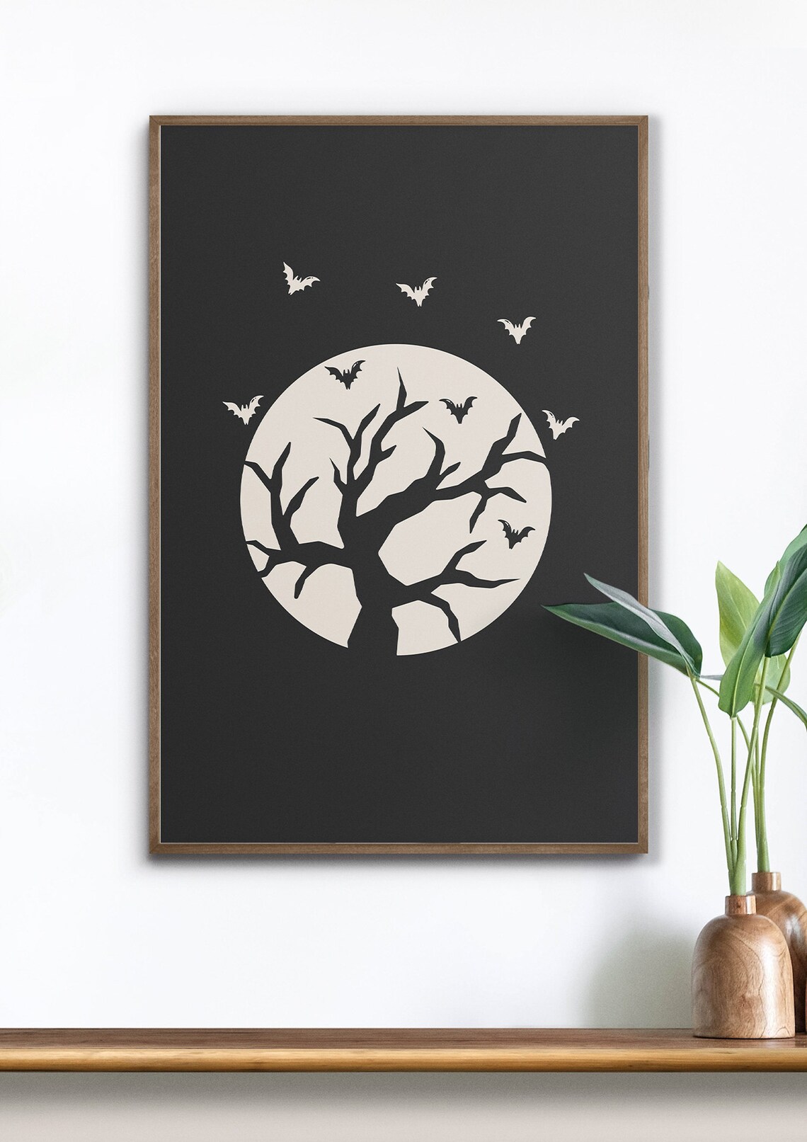 Full Moon Spooky Tree Silhouette Bats Halloween Night Poster - Image 4
