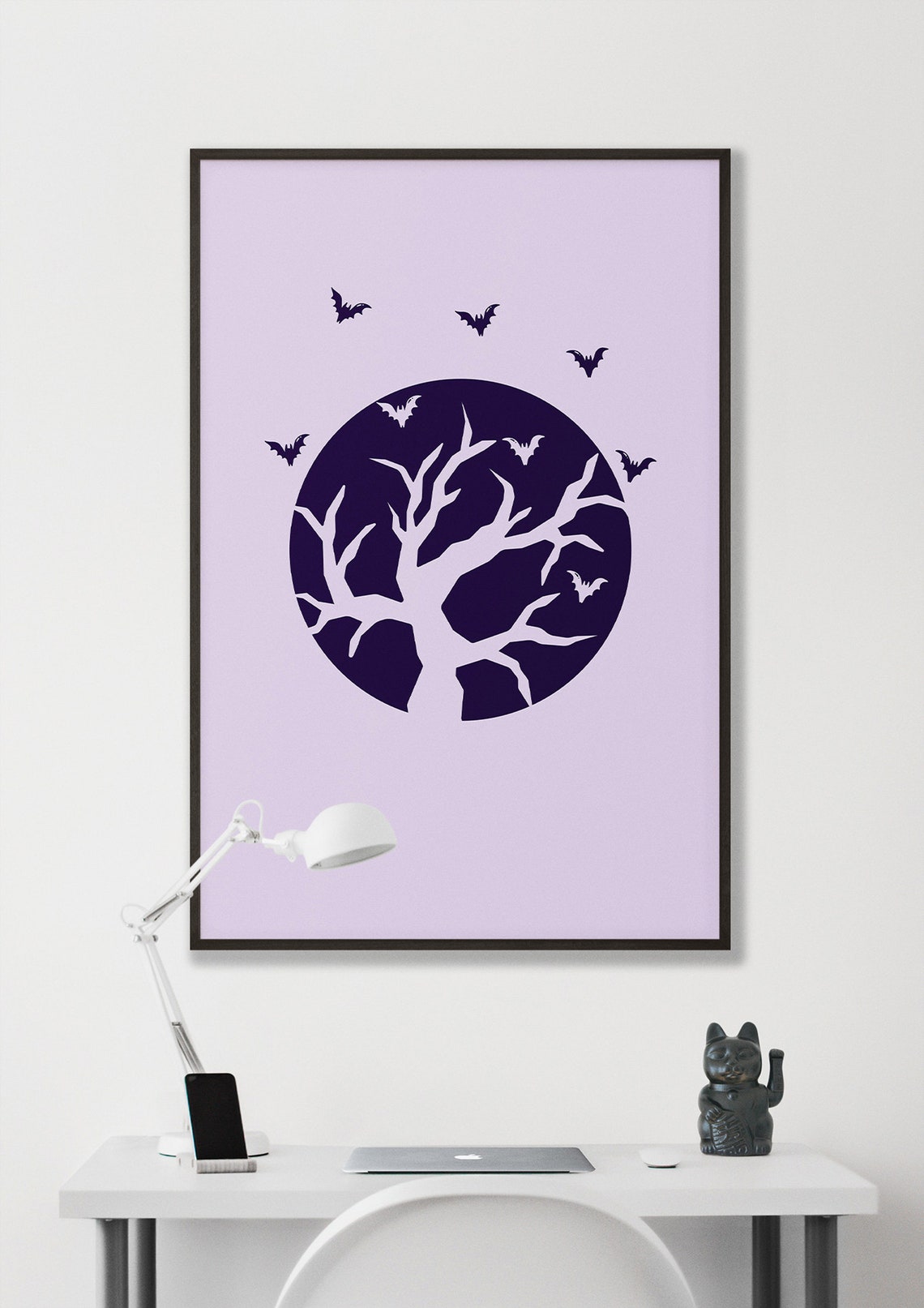 Purple Moon Spooky Tree Bats Halloween Night Sky Wall Poster - Image 5