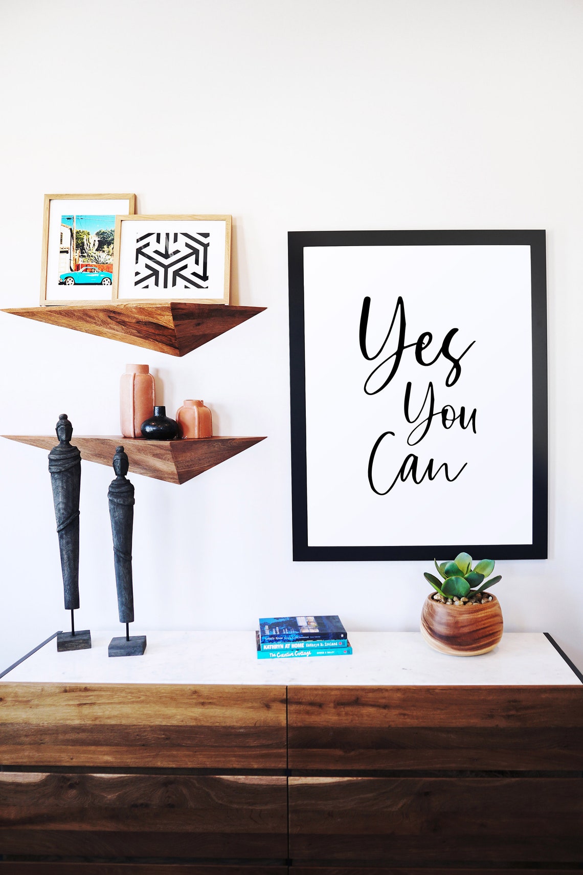 Yes You Can Script Typography Motivational Quote Black White Poster - Image 3