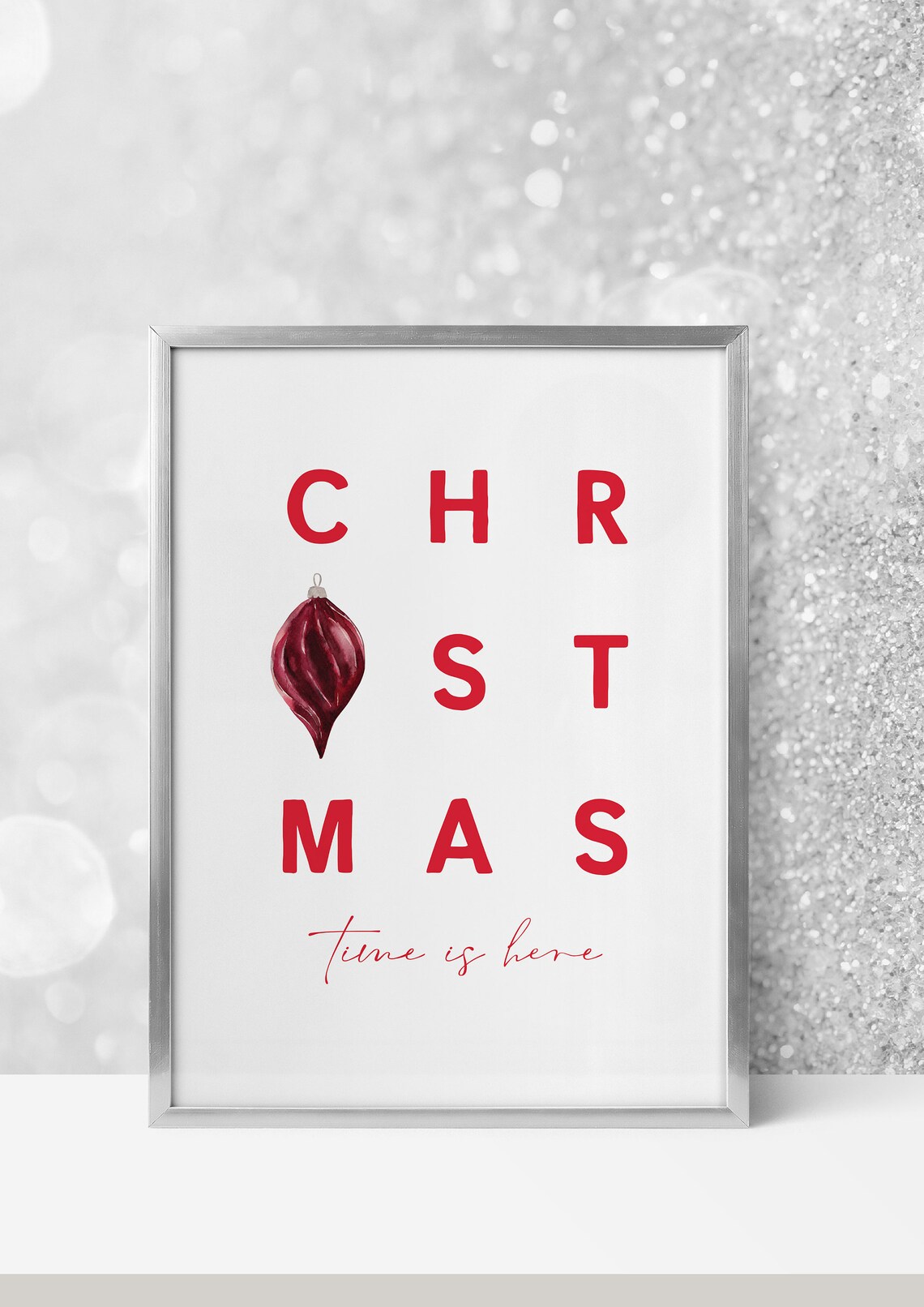 Christmas Time Is Here Ornament Letter Grid Minimalist Holiday Poster - Image 3