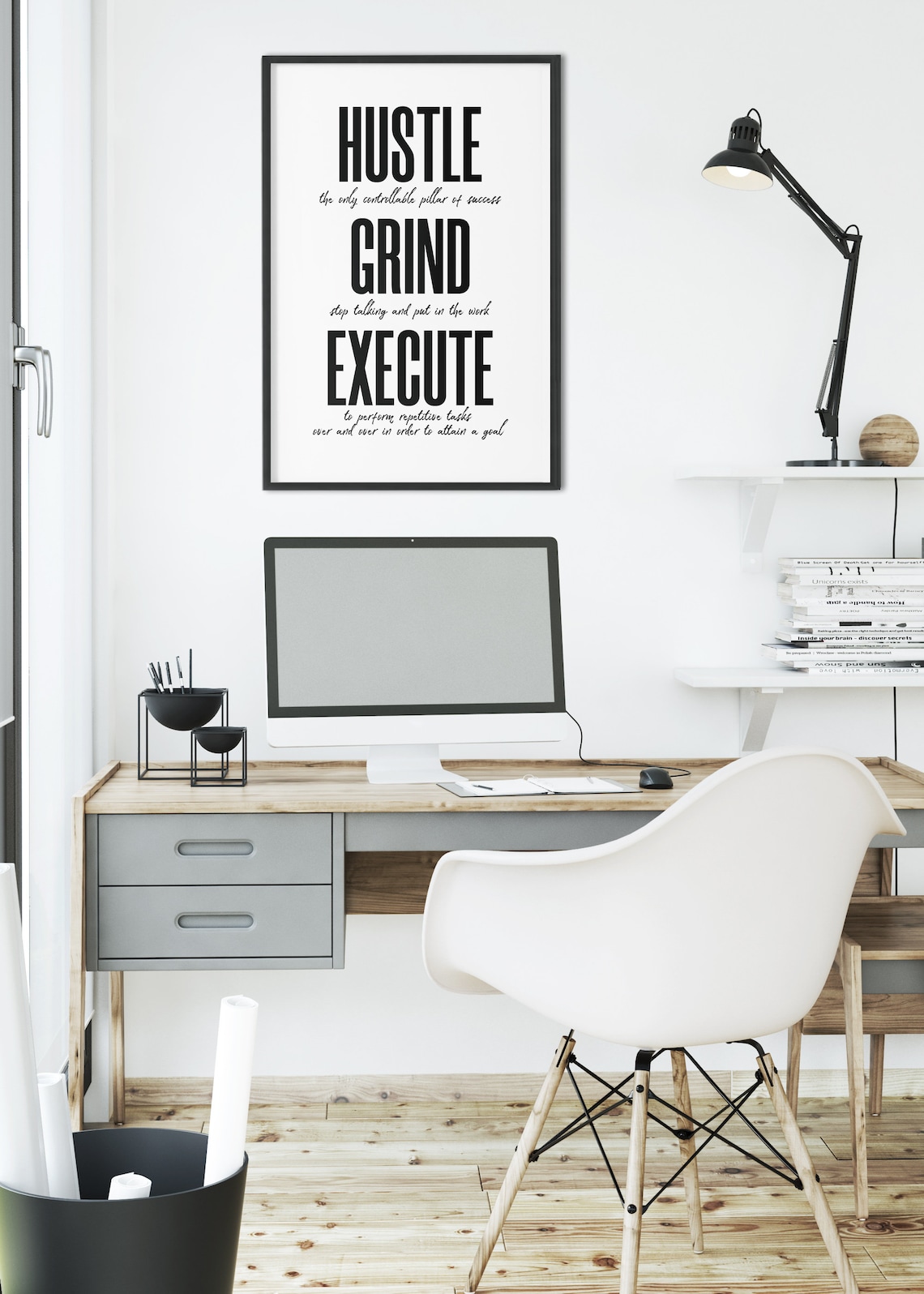 Hustle Grind Execute Motivational Quote Entrepreneur Office Print - Image 4