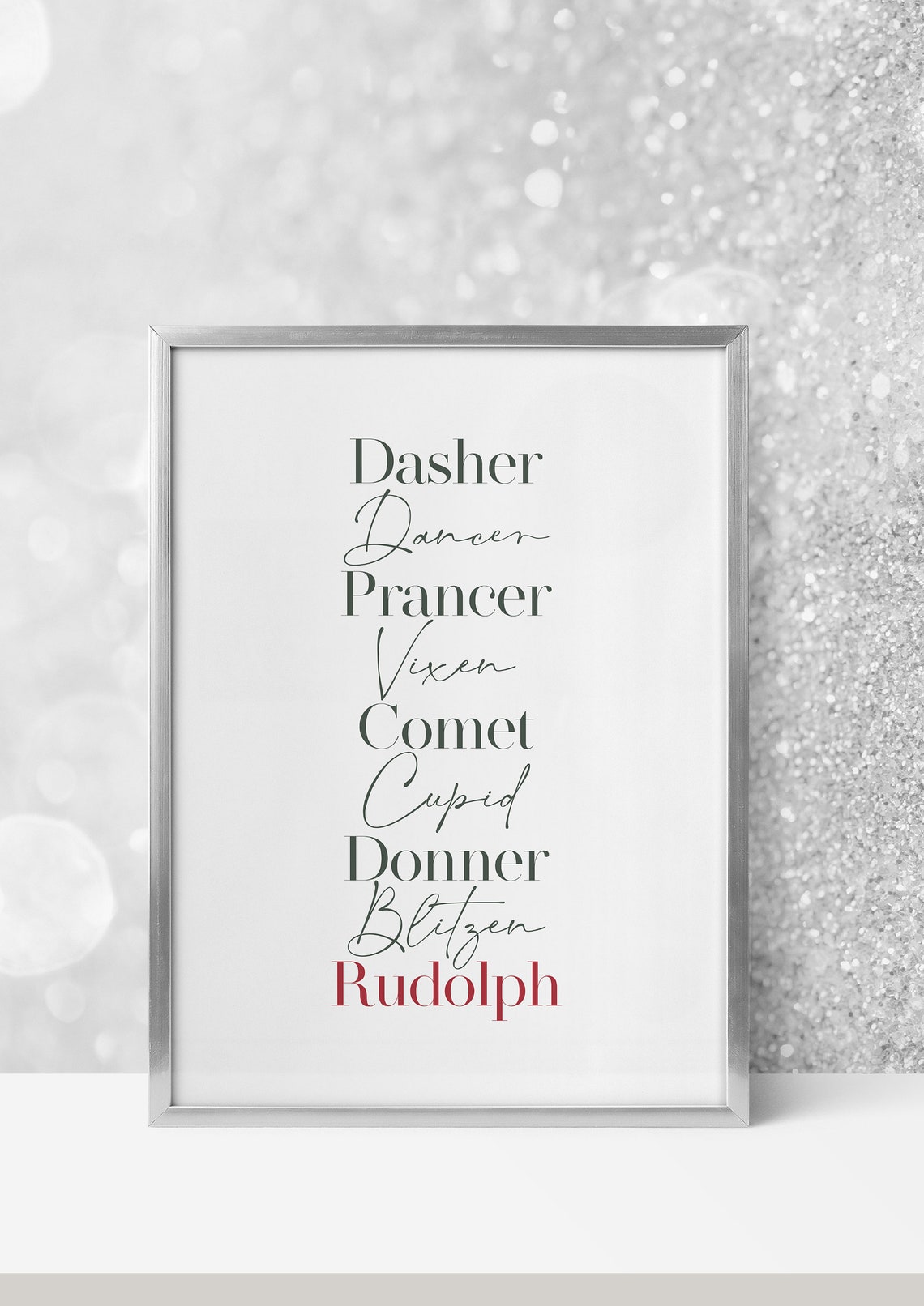 Santa Reindeer Names List Christmas Typography Holiday Poster - Image 3