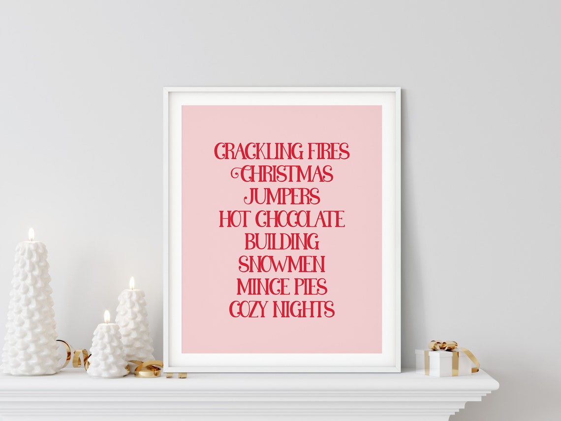 Pink Cozy Christmas Traditions List Typography Holiday Poster - Image 3