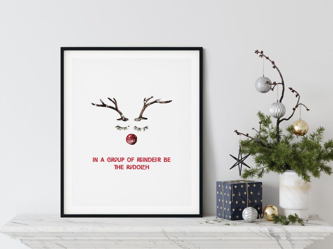 Be the Rudolph Reindeer Quote Cute Watercolor Christmas Poster - Image 5