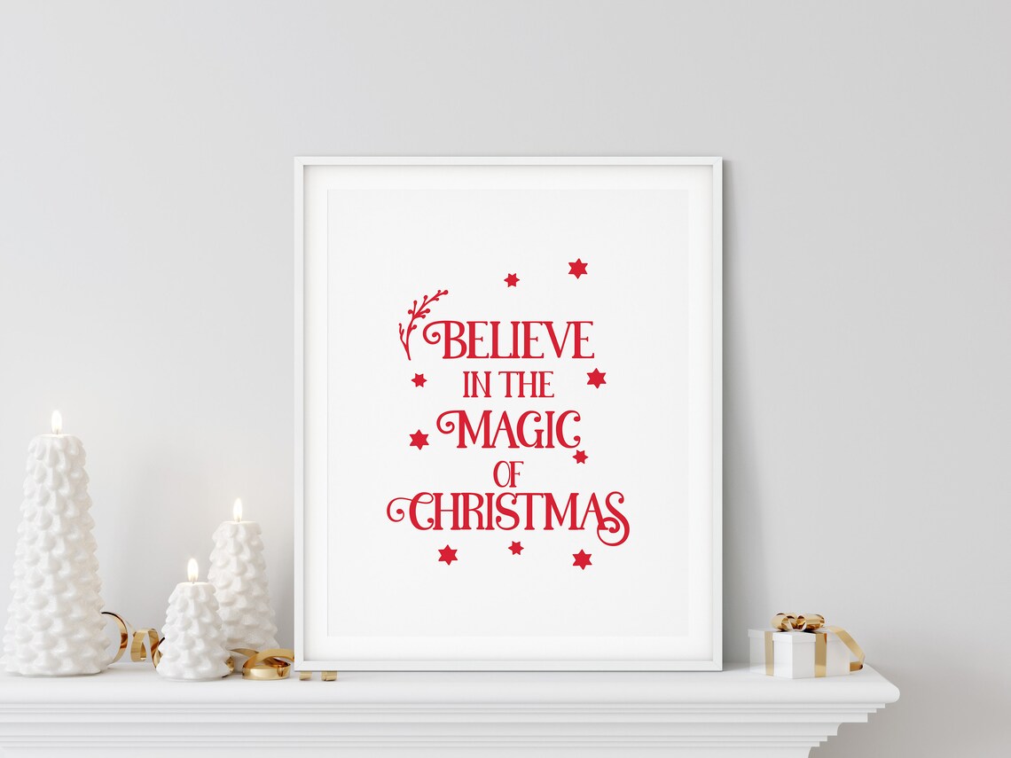 Believe In The Magic Of Christmas Red Star Typography Poster - Image 4