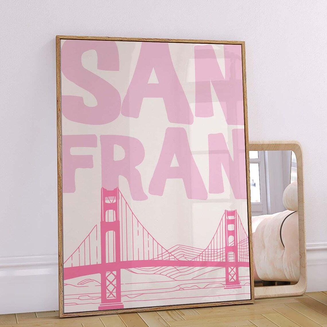 San Francisco Golden Gate Bridge Pink Minimalist Art Print