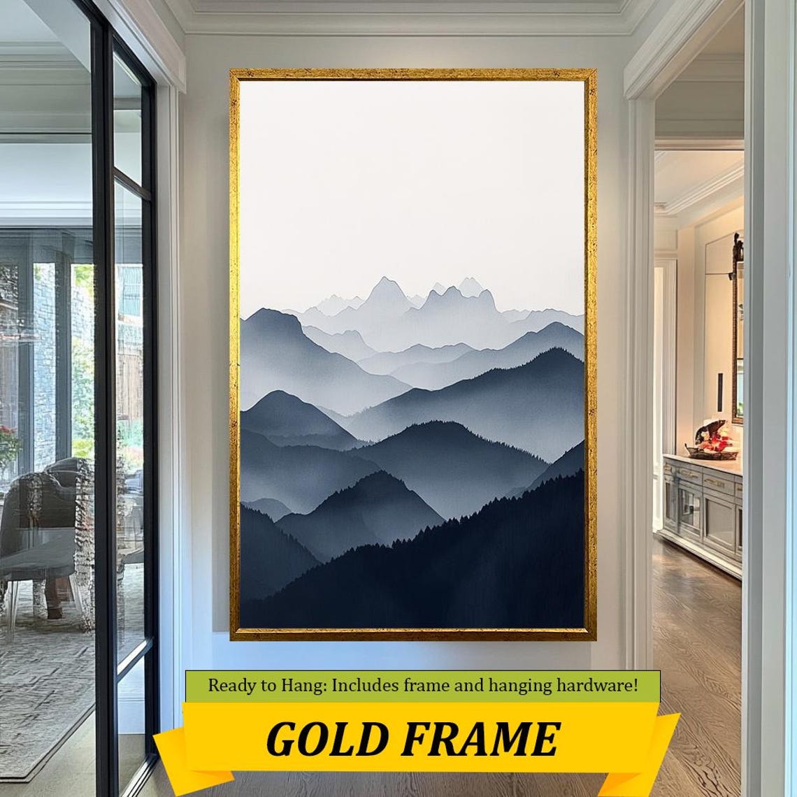 Misty Blue Layered Mountain Ranges Soft Ombre Landscape Wall Art - Image 3