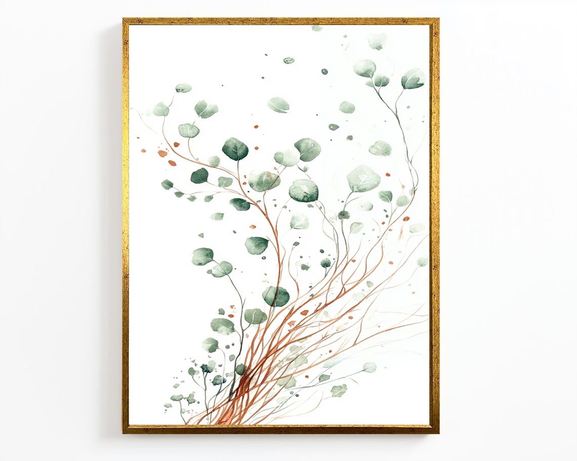 Delicate Eucalyptus Branch Watercolor Sage Green Leaf Botanical Poster - Image 2