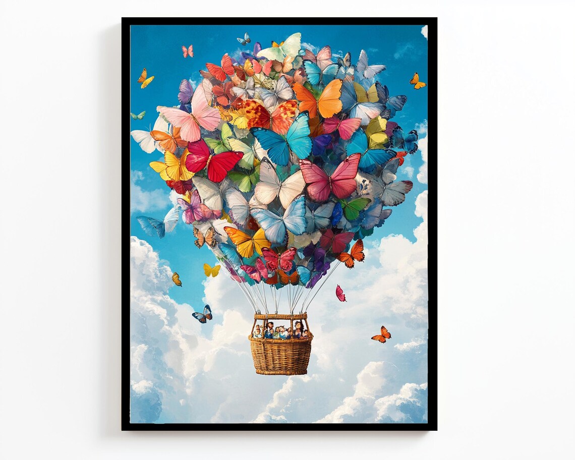 Butterfly Balloon Ride Colorful Hot Air Balloon Sky Adventure Wall Art - Image 2