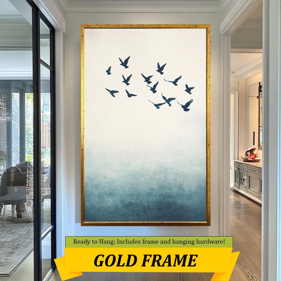 Minimalist Flying Birds Silhouette Teal Ombre Sky Nature Wall Art - Image 3