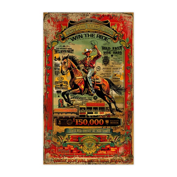 Retro Cowboy Wall Art Westwood Ranch Rodeo Poster Wild West Equestrian Heritage Art Print Antique Style Western Cowboy Art