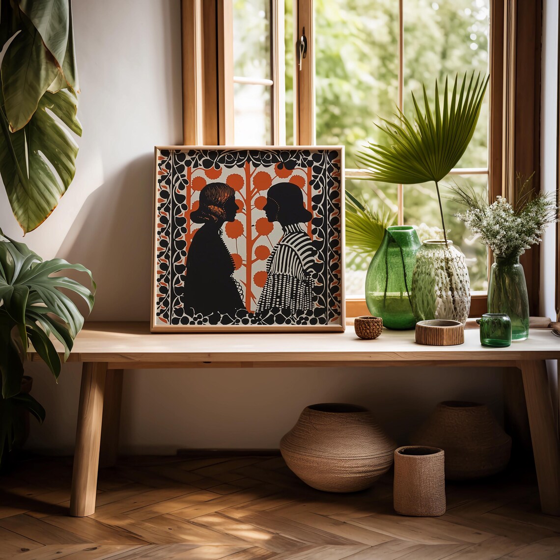 Bold Silhouettes And Floral Art Poster French Art Nouveau Square Wall Art Ladies Floral Art Bedroom Decor - Image 2