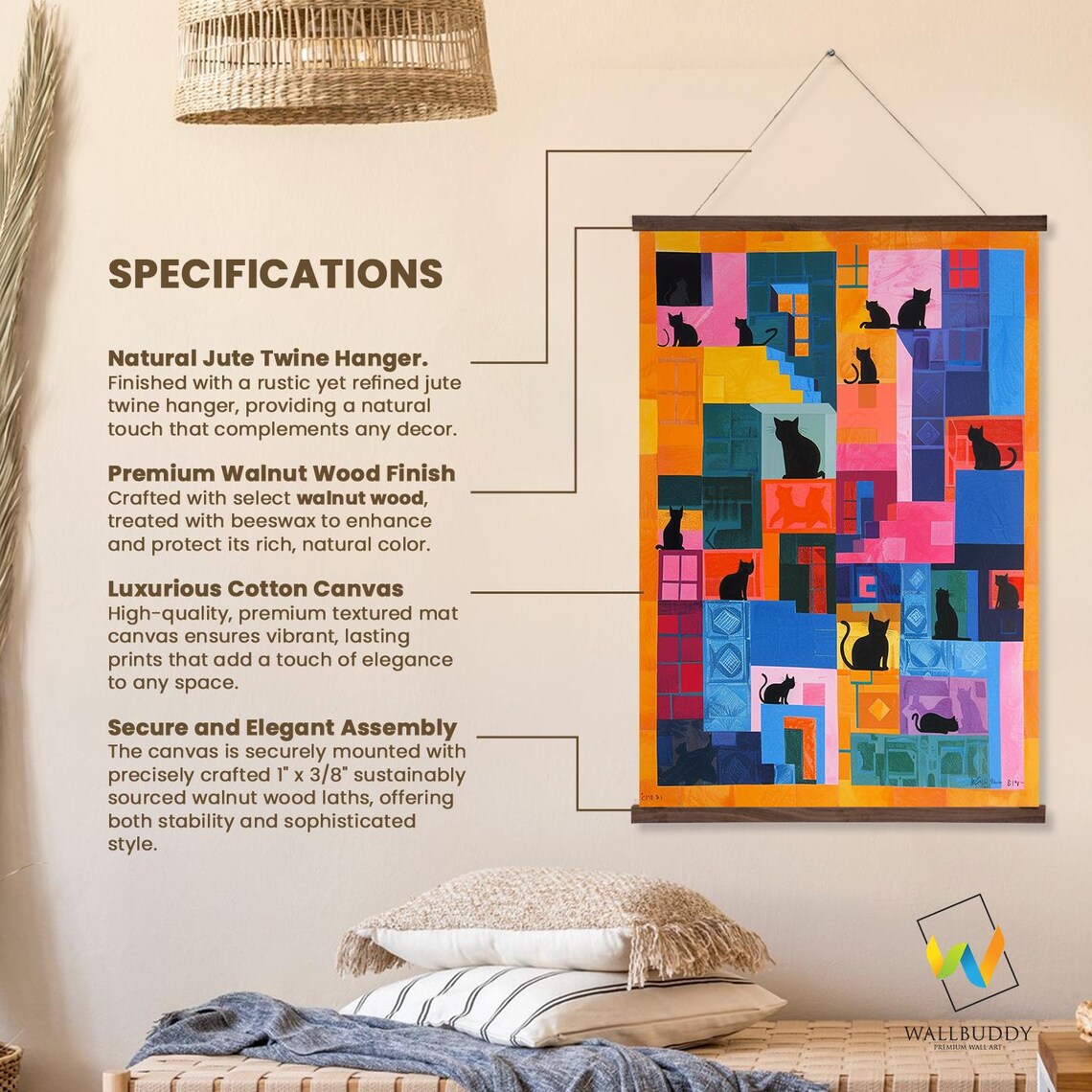 Colorful Geometric Cat Silhouettes Abstract City Blocks Patchwork Poster - Image 2