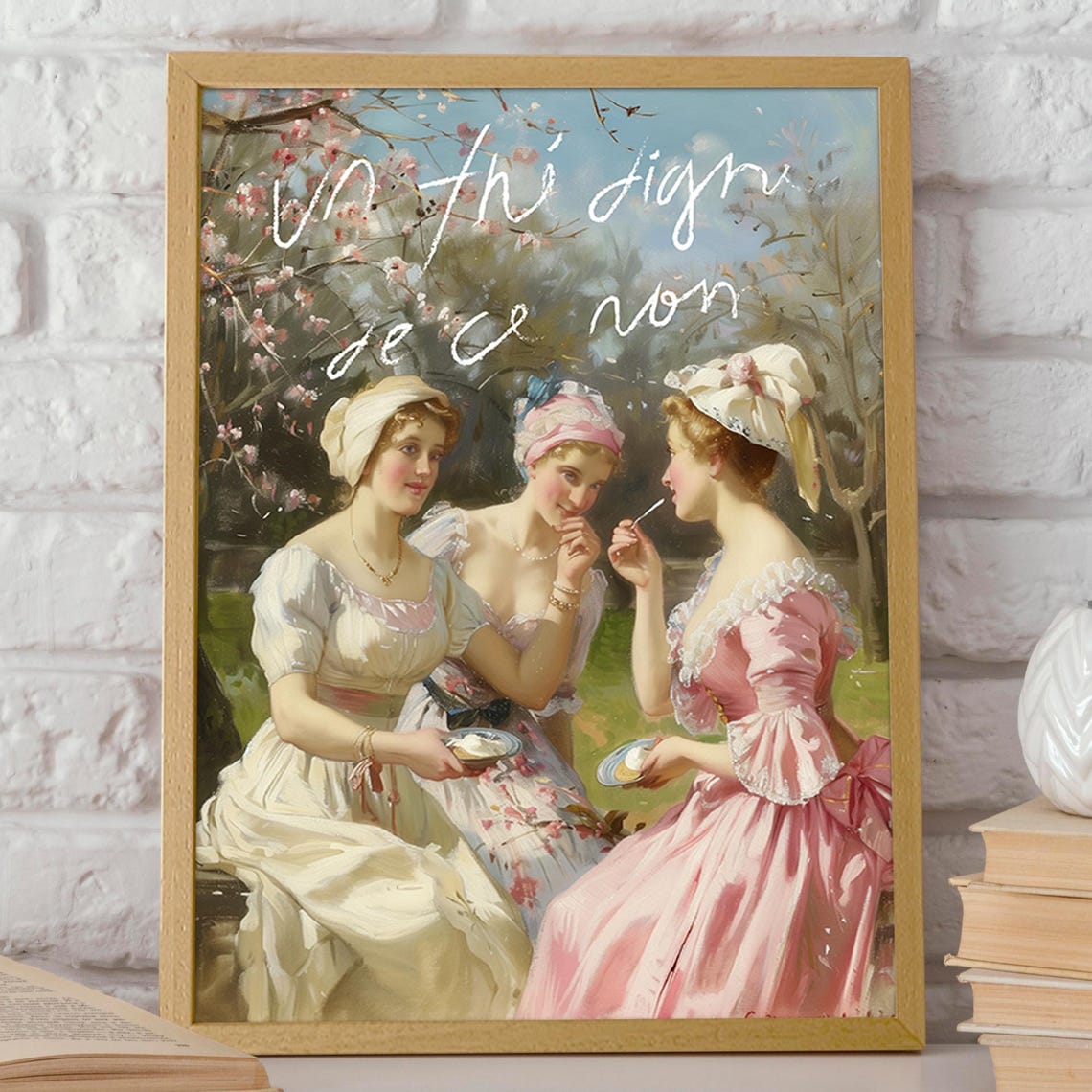 Three Women Having Dessert Garden Painting Art Print French Rococo Fashion Wall Art Feminine Art Home Decor Poster Or Print - Image 2